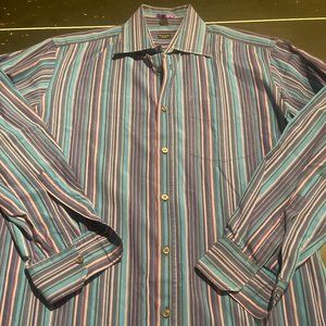 Paul Smith London Mens Long Sleeve Button Down Shirt Multicolor Striped Italy